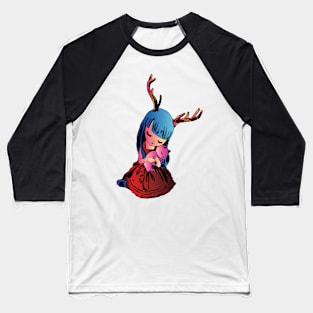 Girl with Antlers and Kitten Baseball T-Shirt